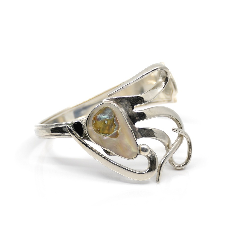 VERNON Abalone Art Deco Silver-Plate Vintage Fork Cuff-Bracelet